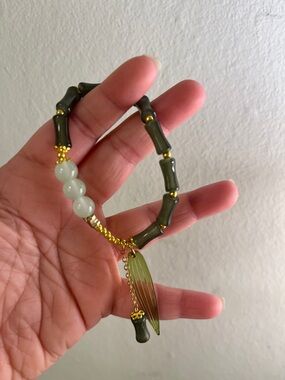 Gold & Olive Bead Charm Bracelet with Jade-Tone Accents
